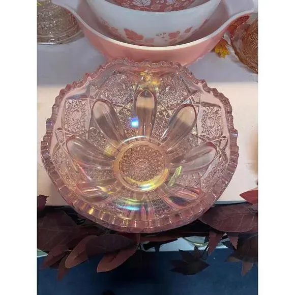 L.E. Smith Vintage Comet in the Stars Pink Bowl-Carnival Glass, Art Deco